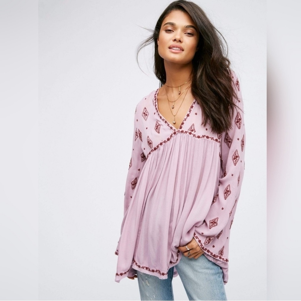 Free People Lavender and Burgundy Tunic Top